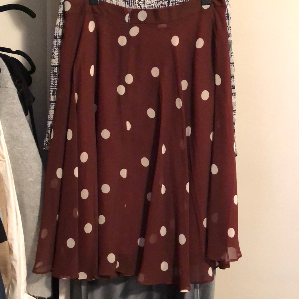 Ann Taylor burgundy and white polka dot midi skirt